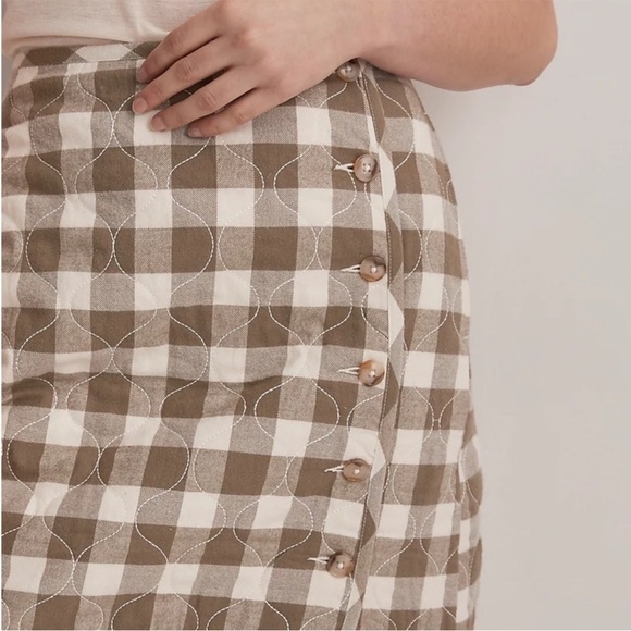 Madewell Green White Gingham Check Button Front Quilted Mini Skirt NWT Size 16 - Picture 5 of 12